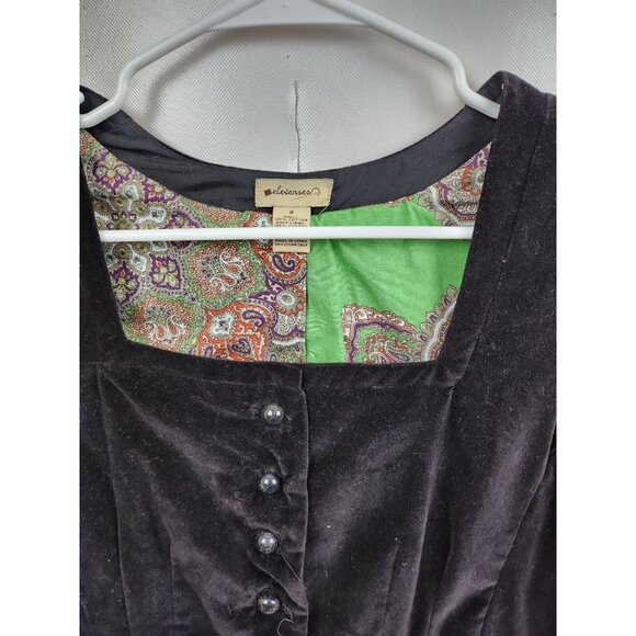 Y2K Anthropologie Elevenses Womens Cropped Jacket Sz 8 Black Velvet Puff Sleeve - Picture 2 of 6